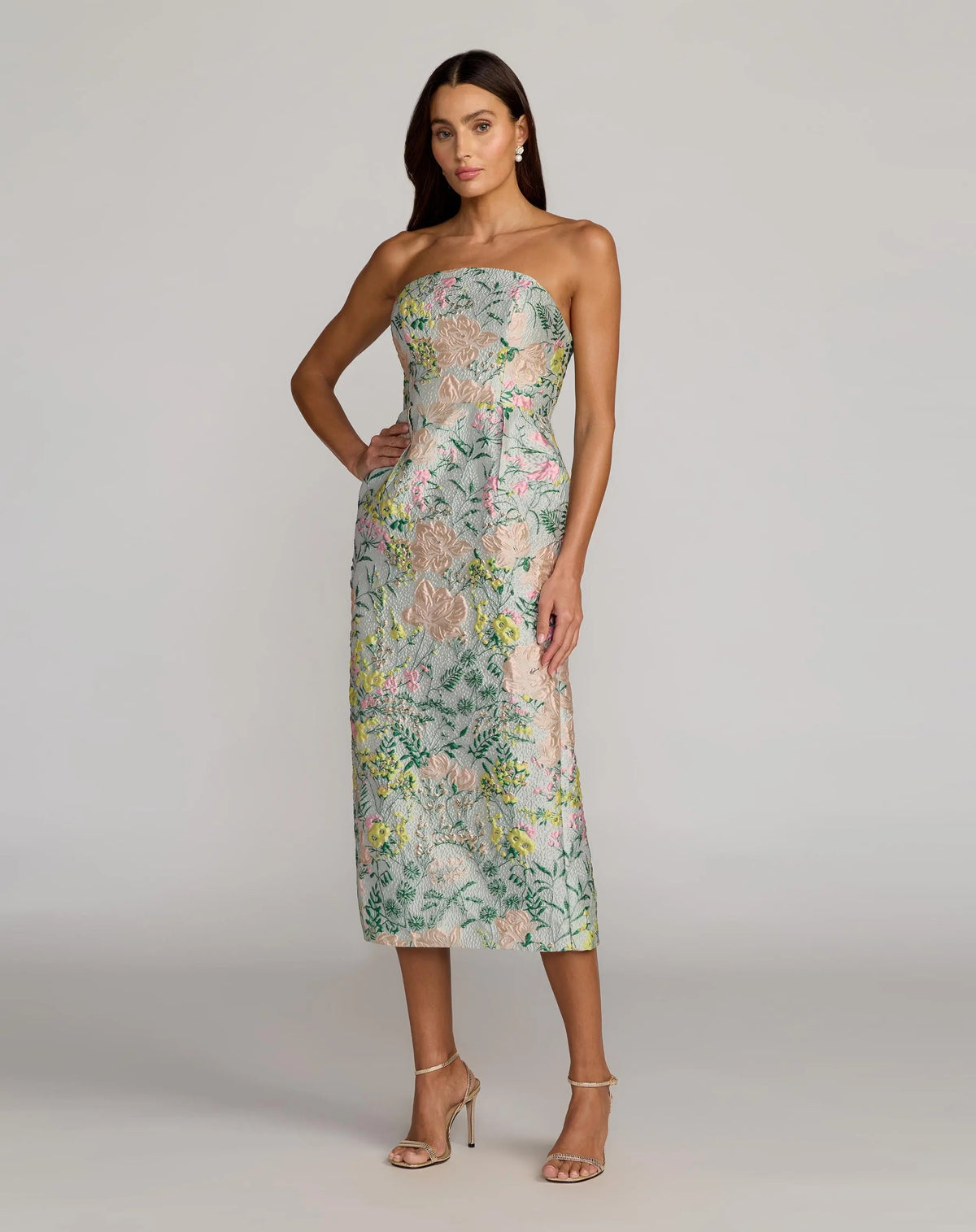 Mac Duggal Multicolor Strapless Brocade Midi Dress With Pockets