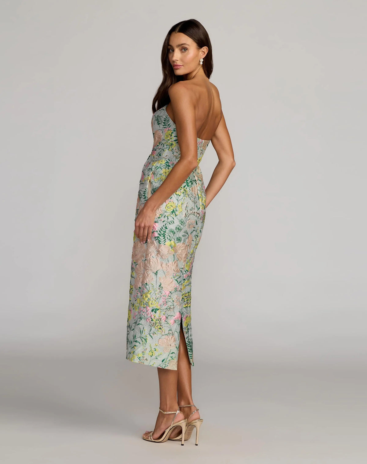 Mac Duggal Multicolor Strapless Brocade Midi Dress With Pockets