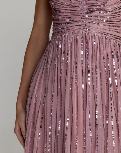 Mac Duggal Purple Embellished Cap Sleeve Midi Dress