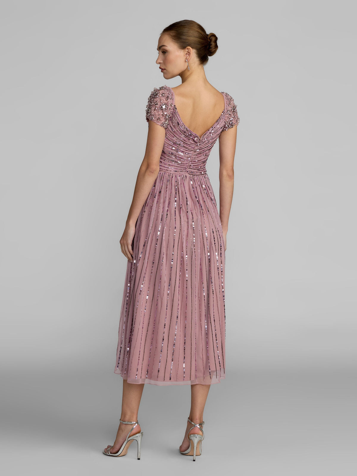 Mac Duggal Purple Embellished Cap Sleeve Midi Dress