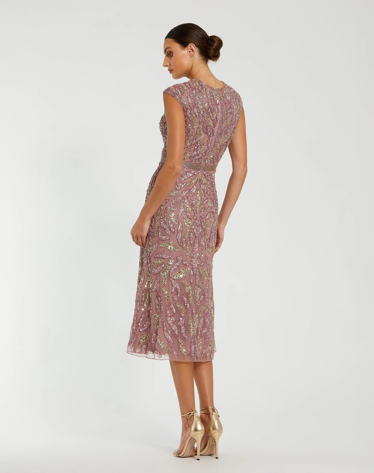 Mac Duggal Purple Sequin Embellished High Neck Midi Dress