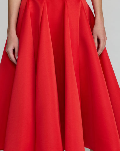 Mac Duggal Red One Shoulder Satin Midi Dress With 3D Flower