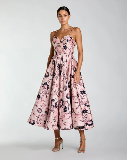 Mac Duggal Pink Brocade Sweetheart Neck A-Line Midi Dress