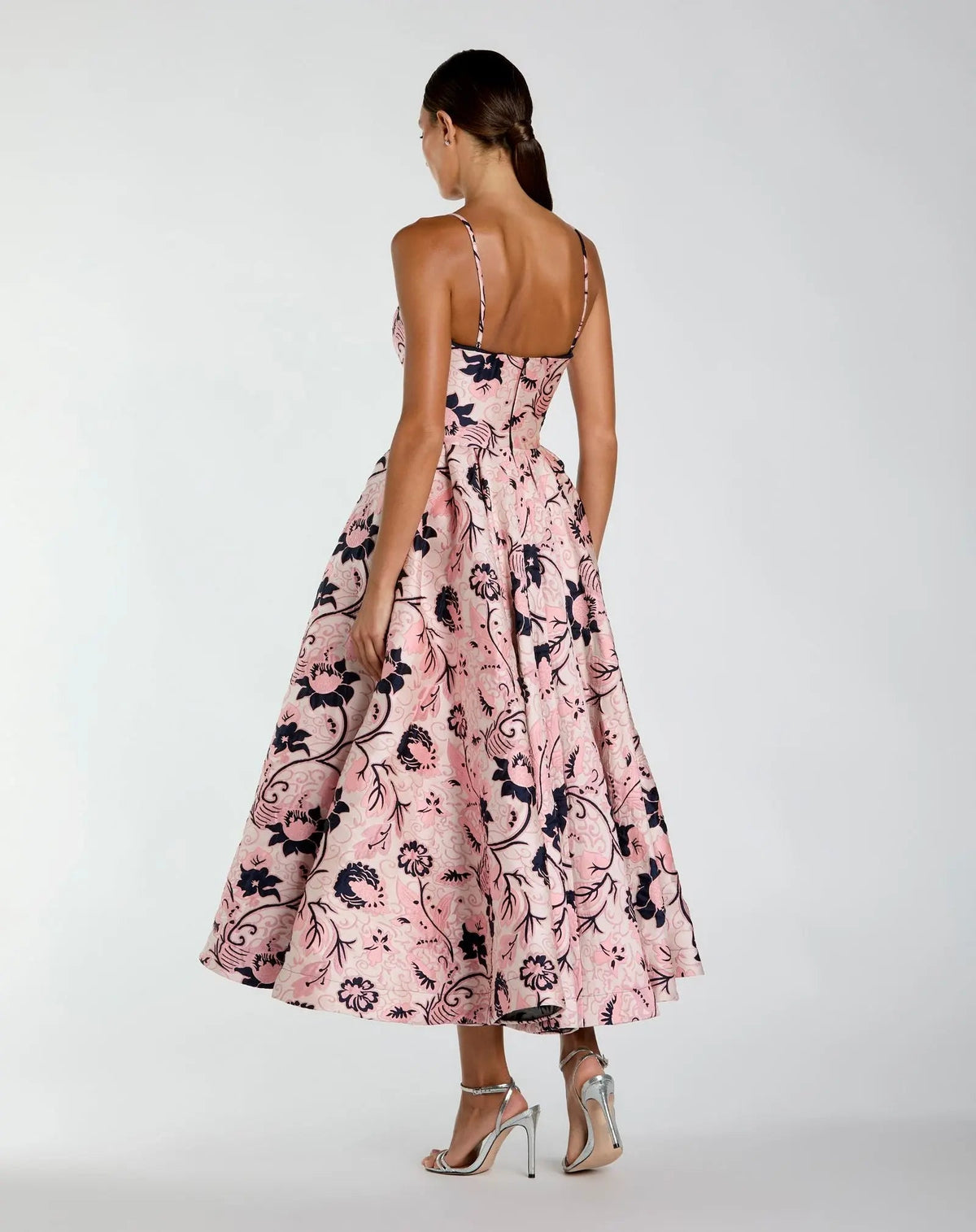 Mac Duggal Pink Brocade Sweetheart Neck A-Line Midi Dress