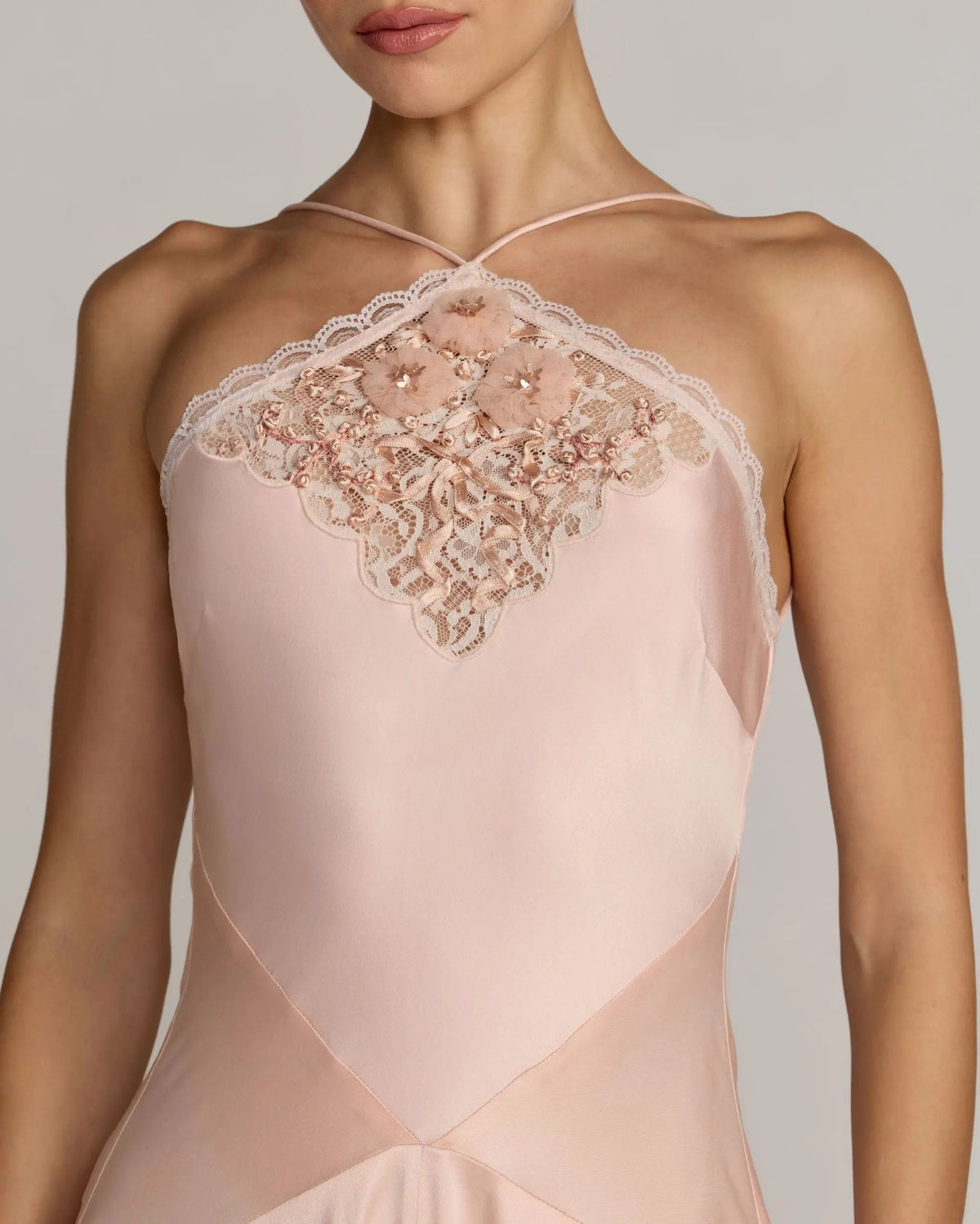 Mac Duggal Light Pink Lace Trim Handkerchief Midi Dress