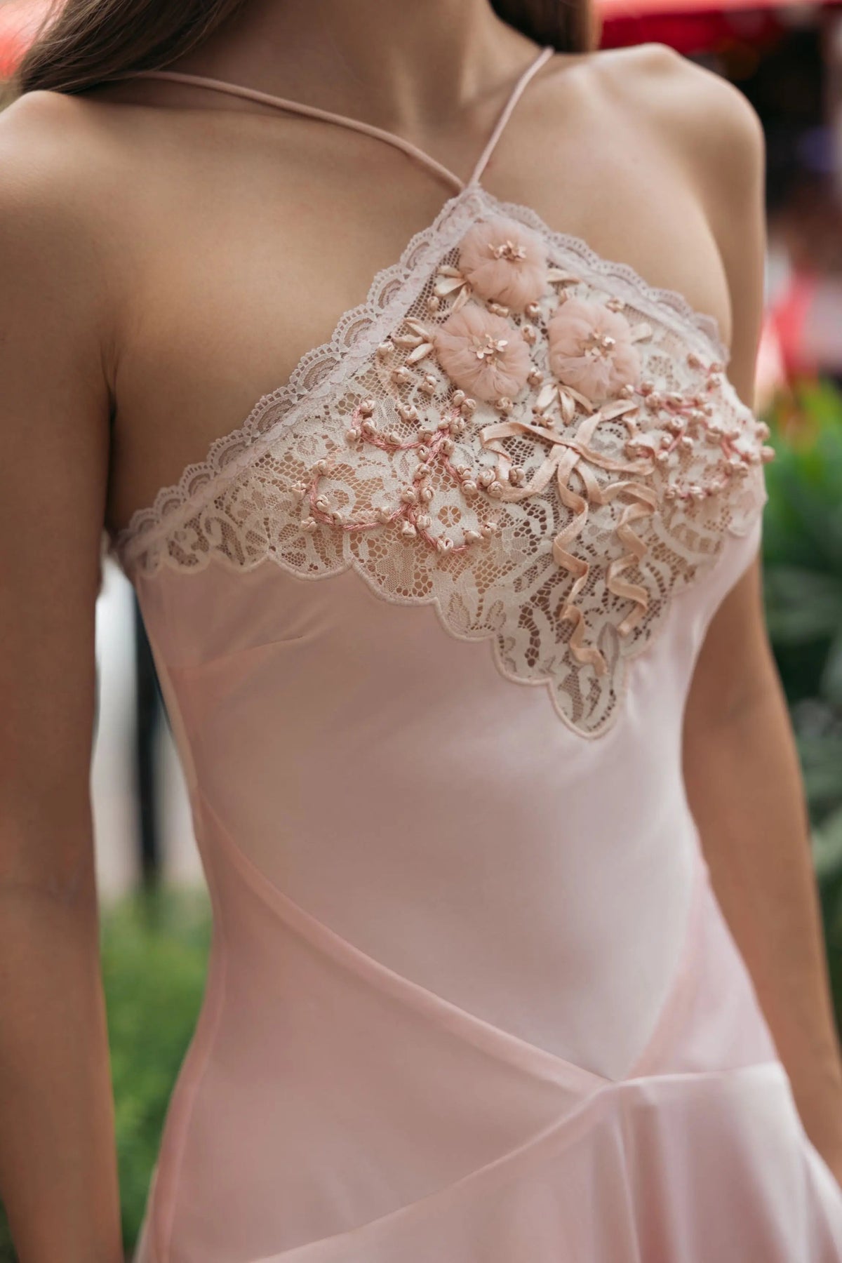Mac Duggal Light Pink Lace Trim Handkerchief Midi Dress