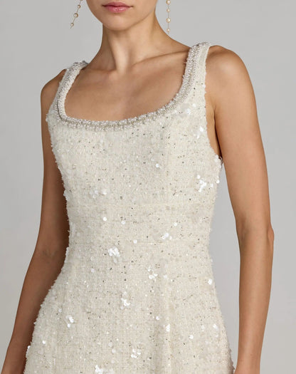Mac Duggal Ivory Embellished Boucle Sleeveless A-Line Midi Dress