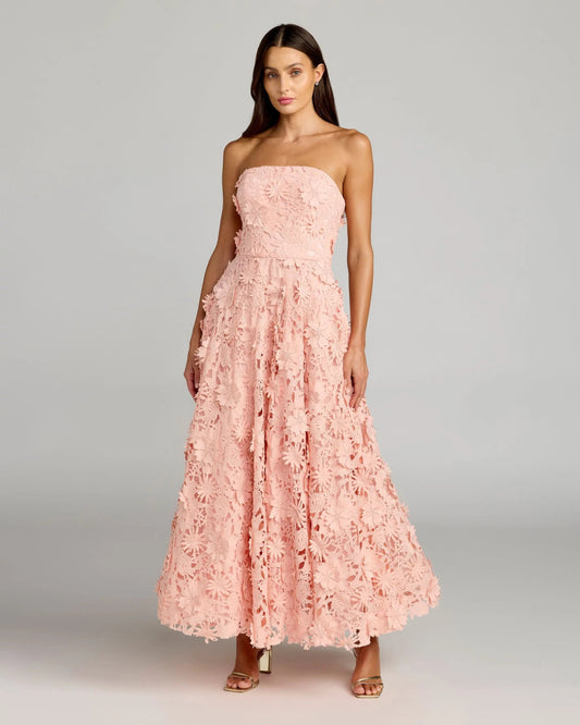 Mac Duggal Pink Strapless Floral Lace A-Line Dress