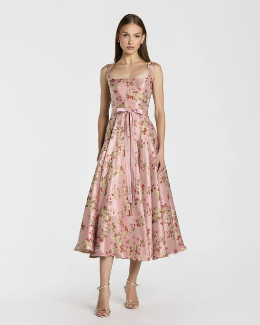 Mac Duggal Petite Pink Sleeveless Brocade A Line Midi Dress