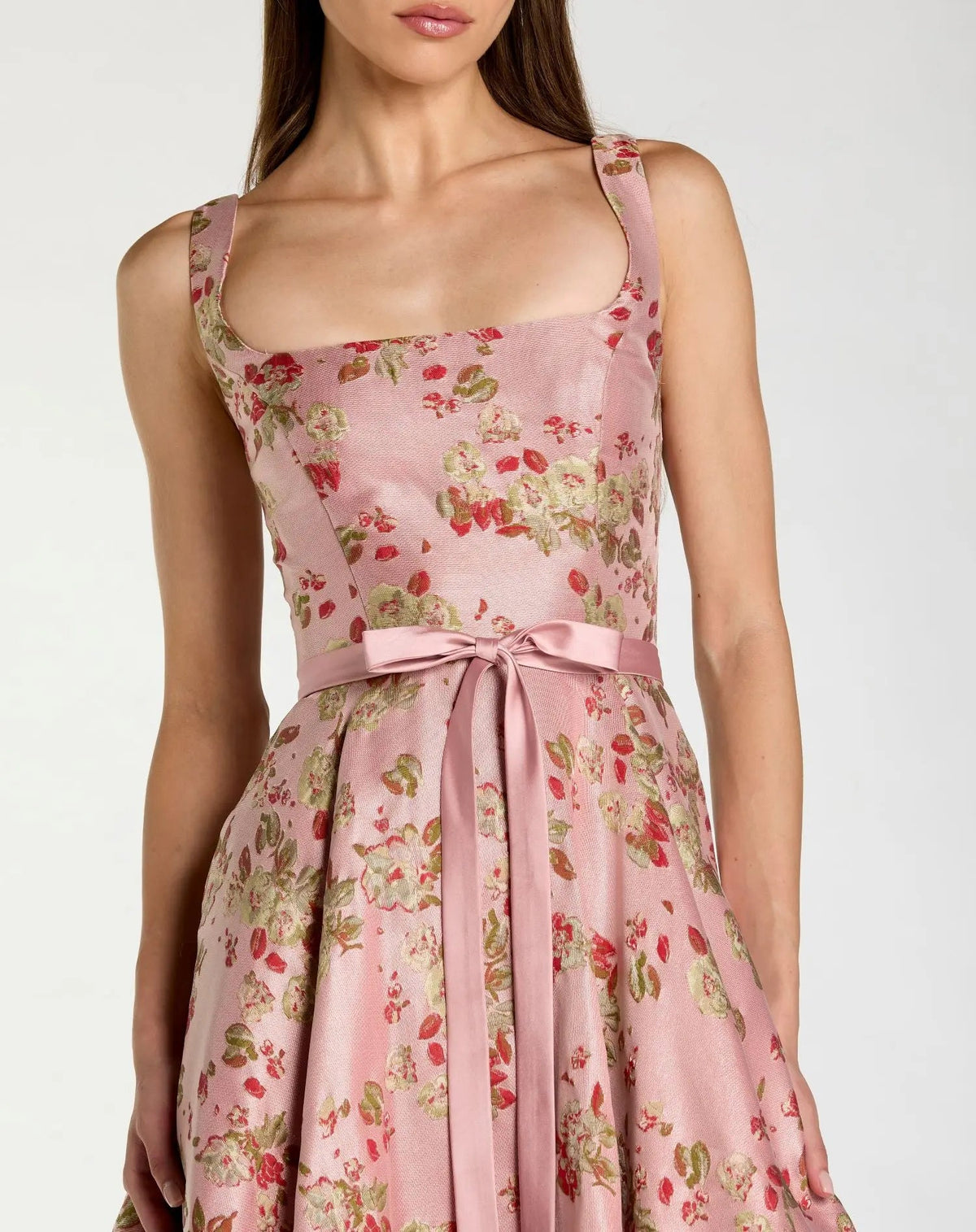 Mac Duggal Pink Sleeveless Brocade A Line Midi Dress