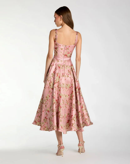 Mac Duggal Pink Sleeveless Brocade A Line Midi Dress