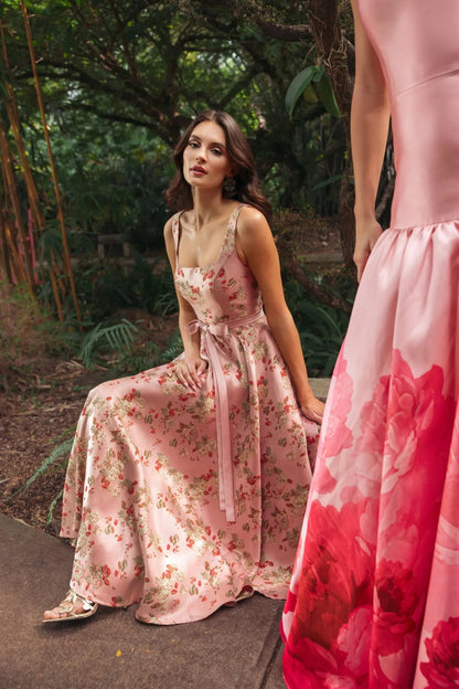 Mac Duggal Pink Sleeveless Brocade A Line Midi Dress