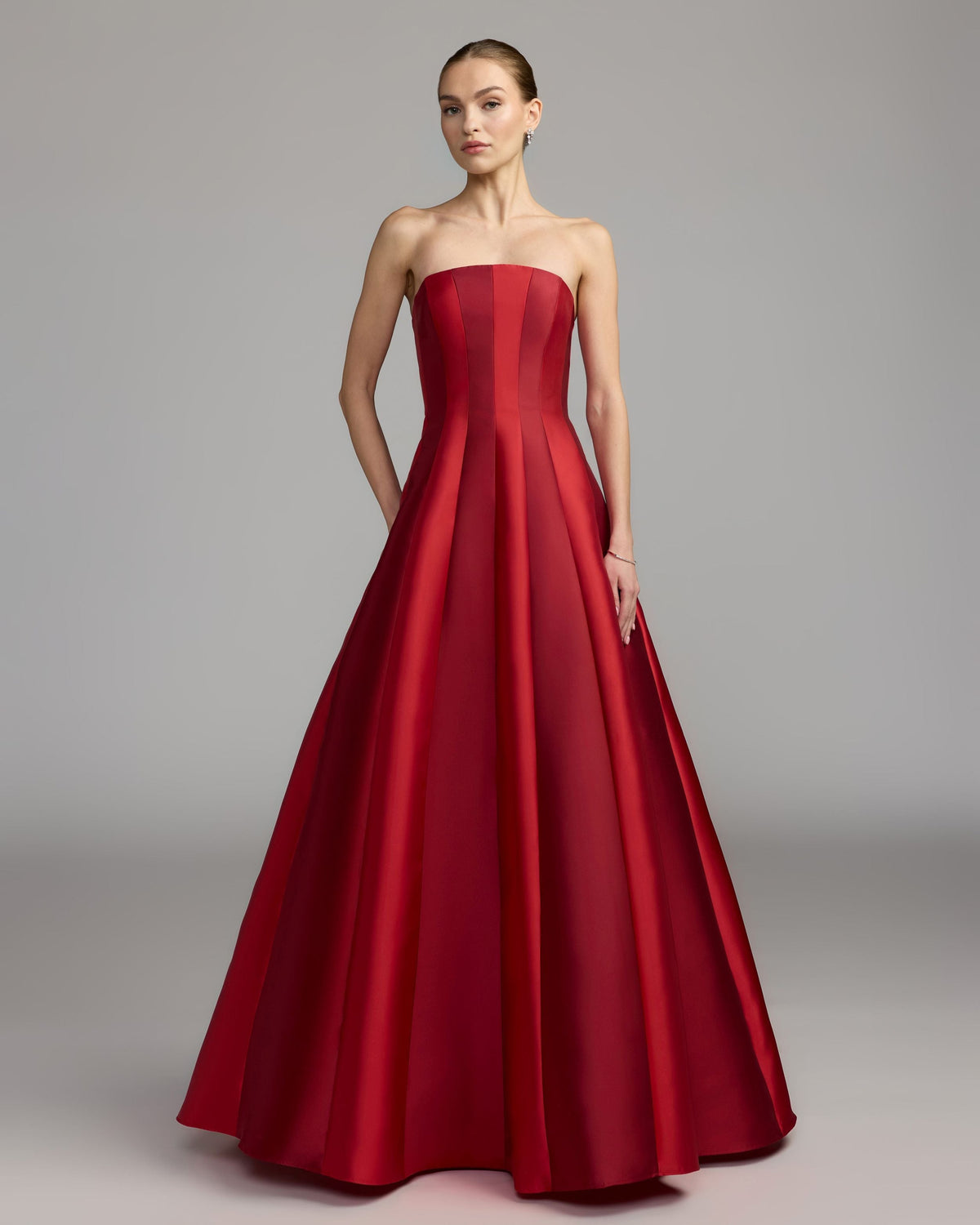Mac Duggal Red Strapless Mikado Panel Ball Gown