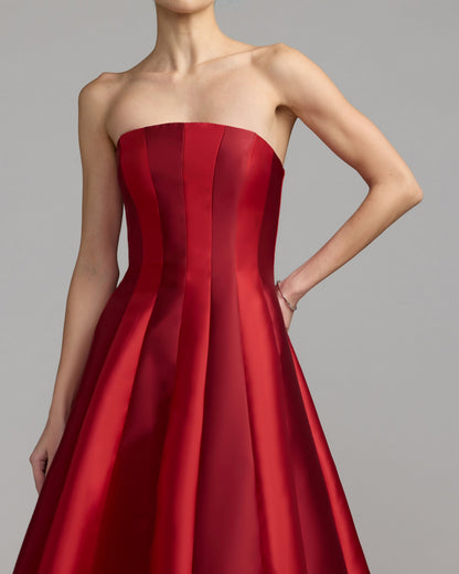 Mac Duggal Red Strapless Mikado Panel Ball Gown