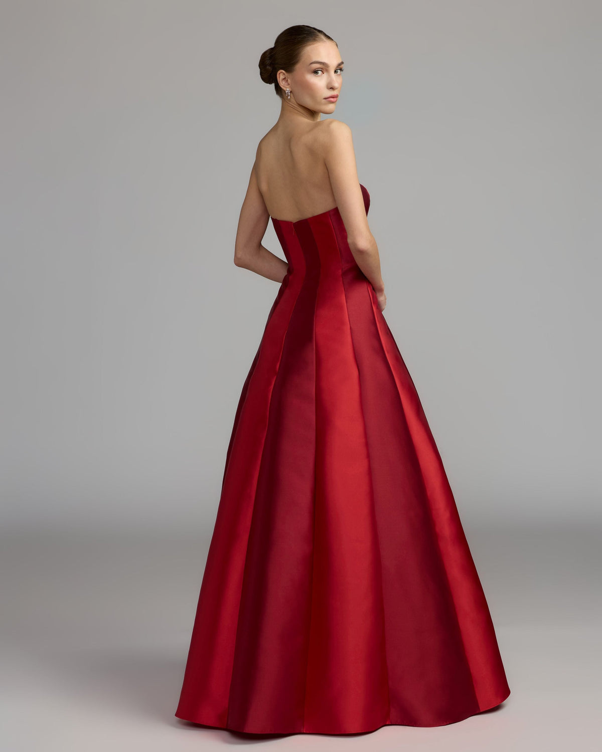 Mac Duggal Red Strapless Mikado Panel Ball Gown