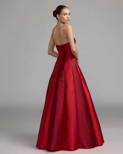 Mac Duggal Red Strapless Mikado Panel Ball Gown