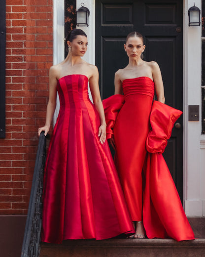 Mac Duggal Red Strapless Mikado Panel Ball Gown