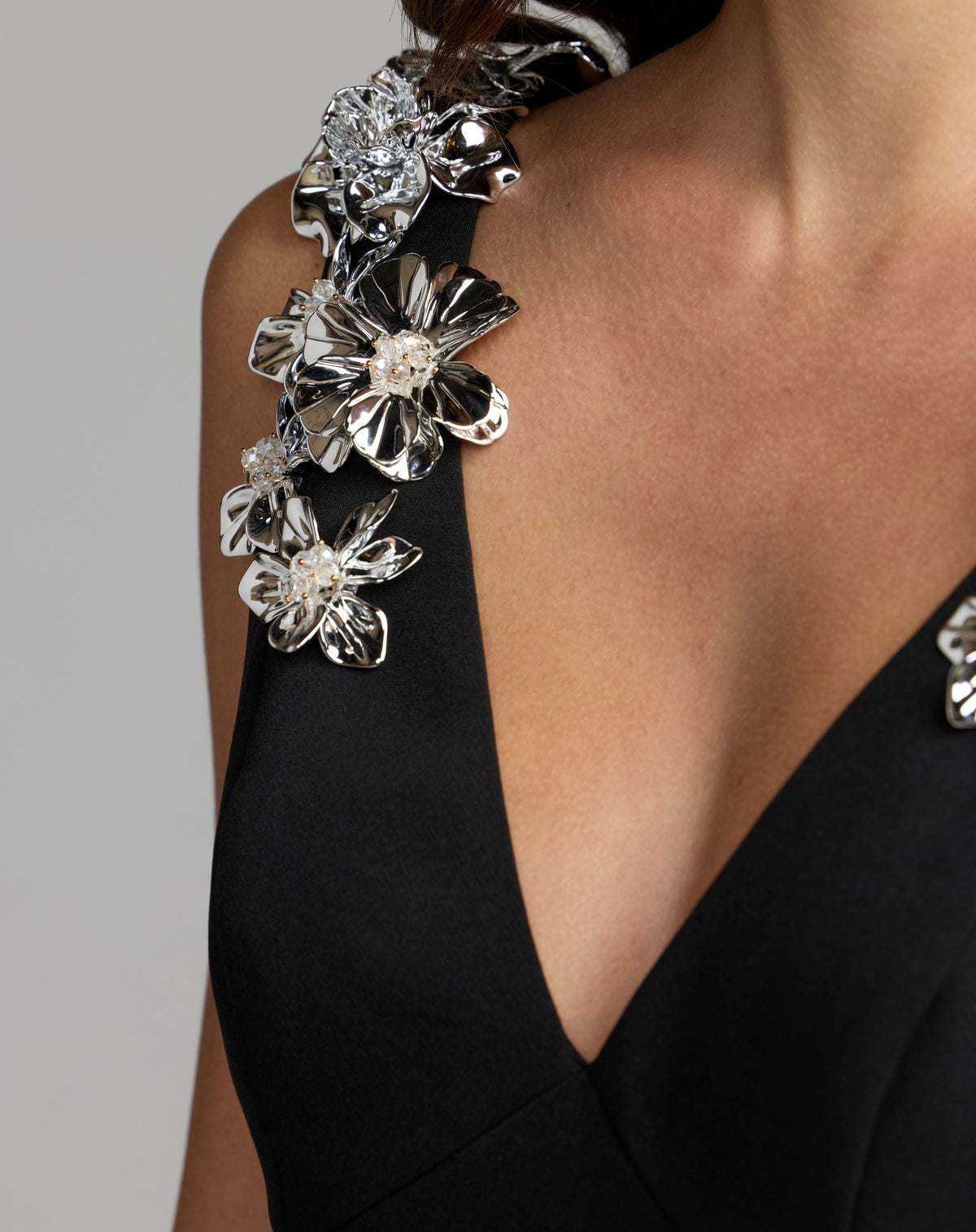 Mac Duggal Black Crepe And Satin Plunging V-Neck Ballgown