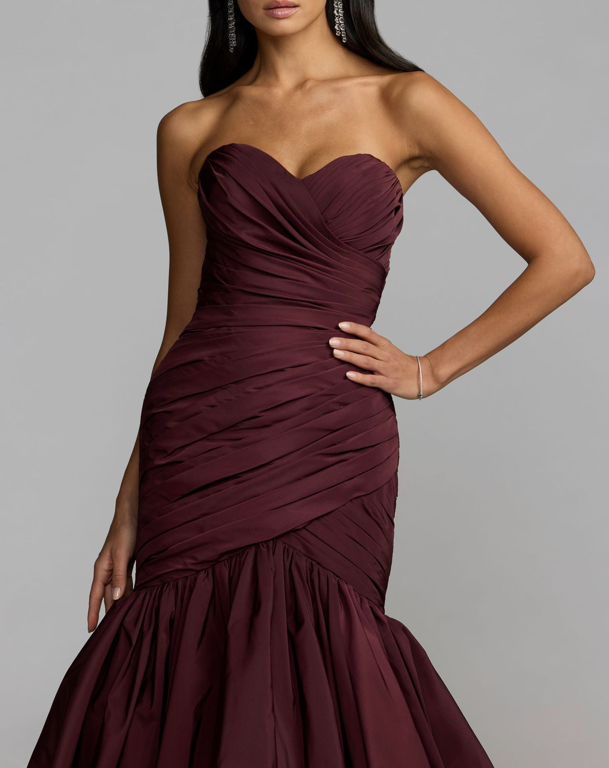 Mac Duggal Brown Ruched Mermaid Gown with Bubble Hem