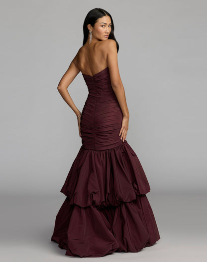 Mac Duggal Brown Ruched Mermaid Gown with Bubble Hem