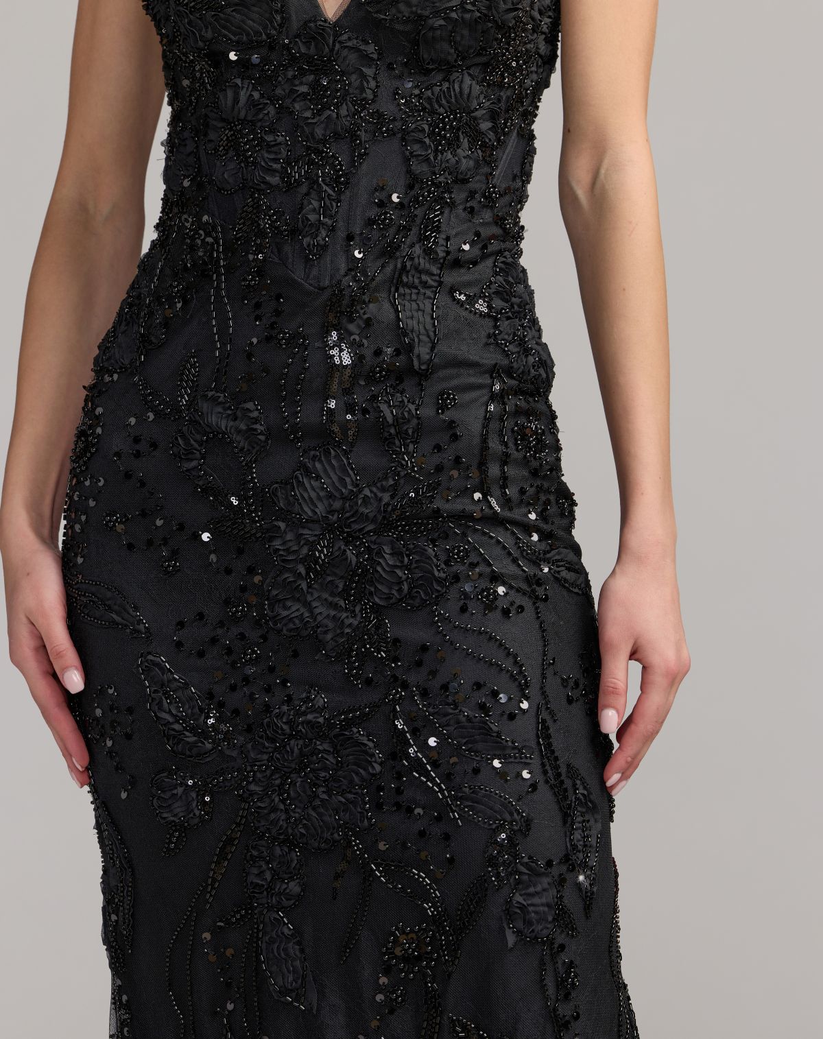 Mac Duggal Black Embellished Lace Strapless Sweetheart Gown
