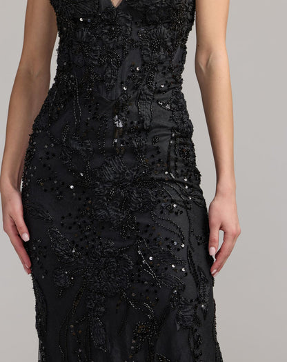 Mac Duggal Black Embellished Lace Strapless Sweetheart Gown