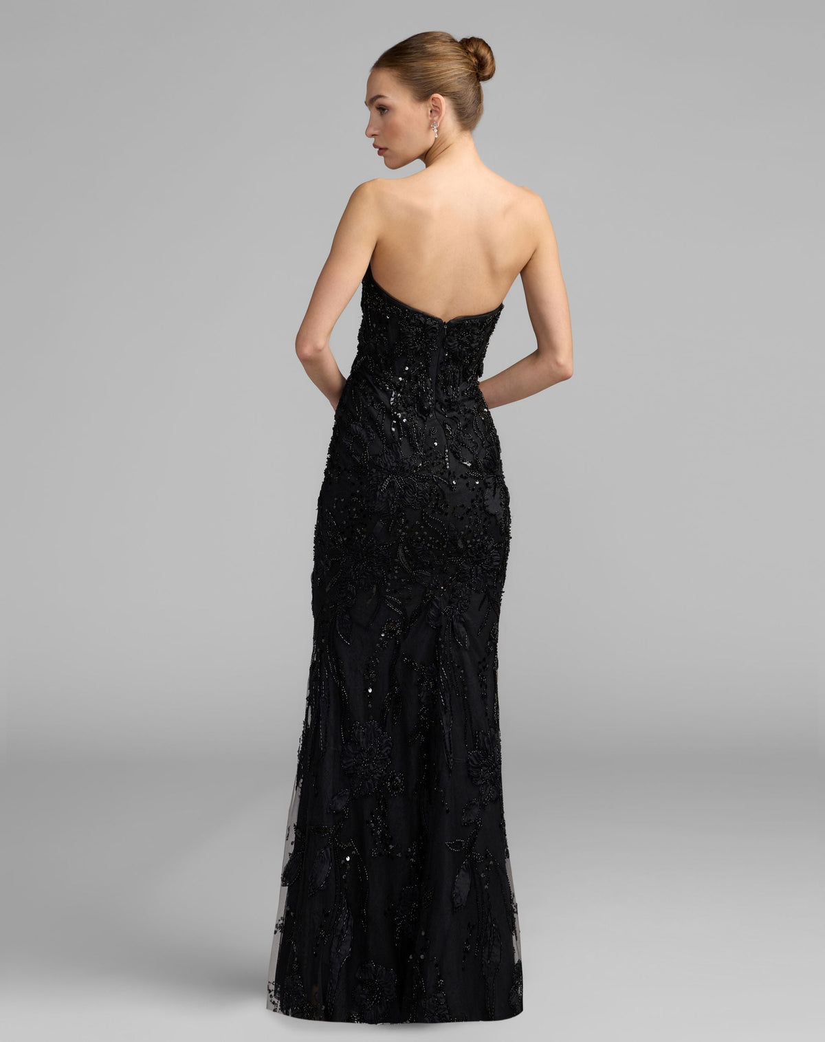 Mac Duggal Black Embellished Lace Strapless Sweetheart Gown