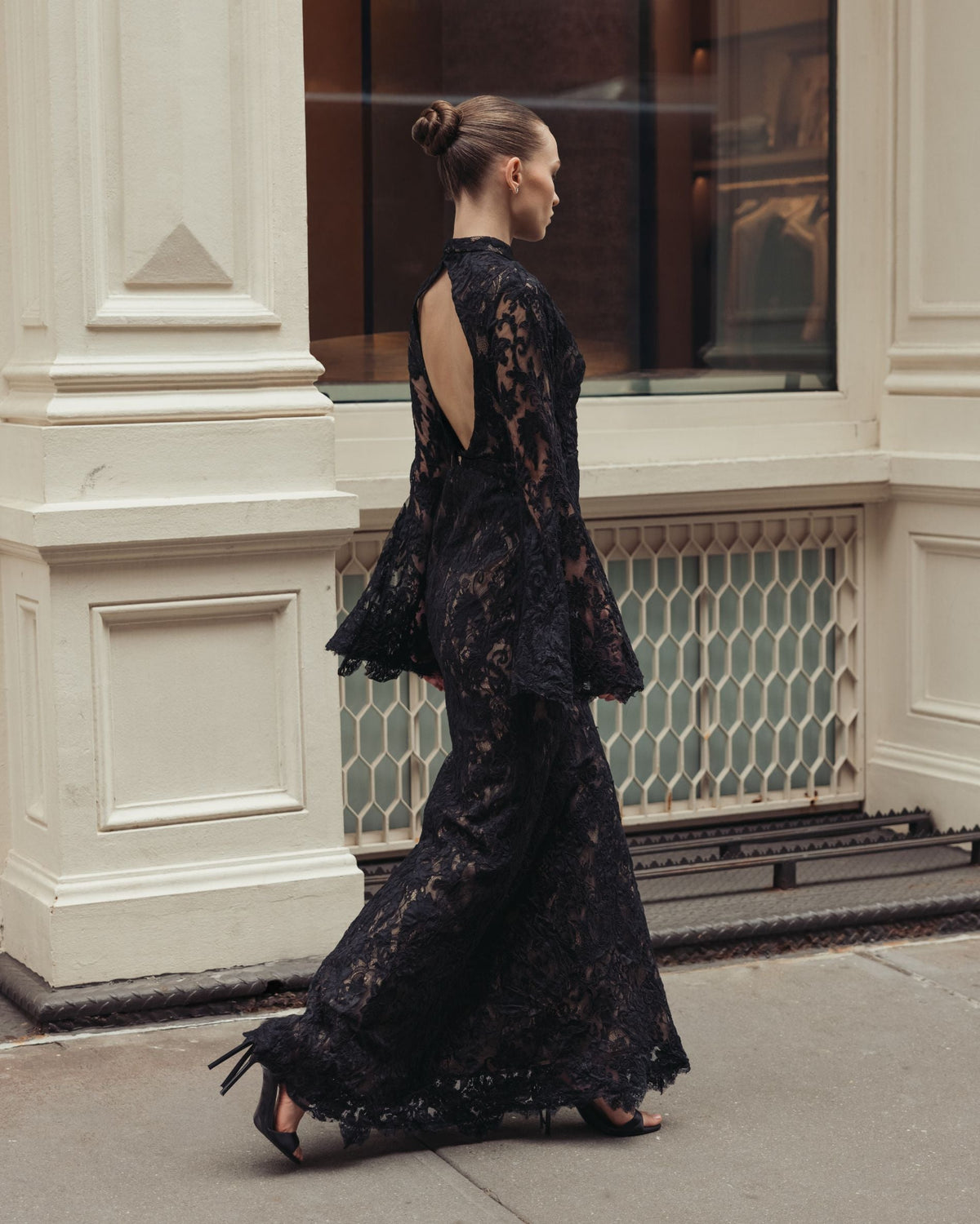Mac Duggal Black Mock Neck Long Sleeve Lace Gown