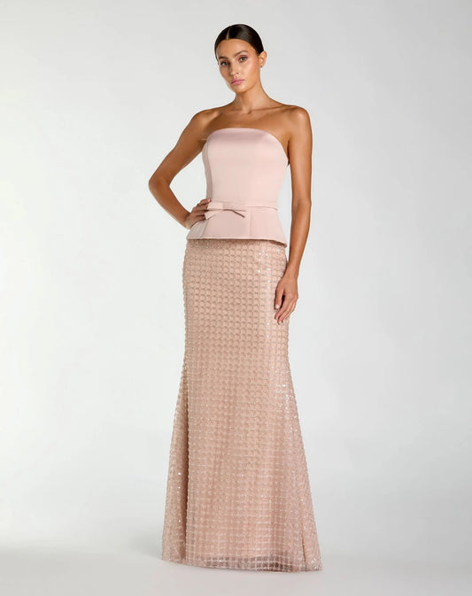 Mac Duggal Pink Strapless Satin Top With Embellished Skirt Gown