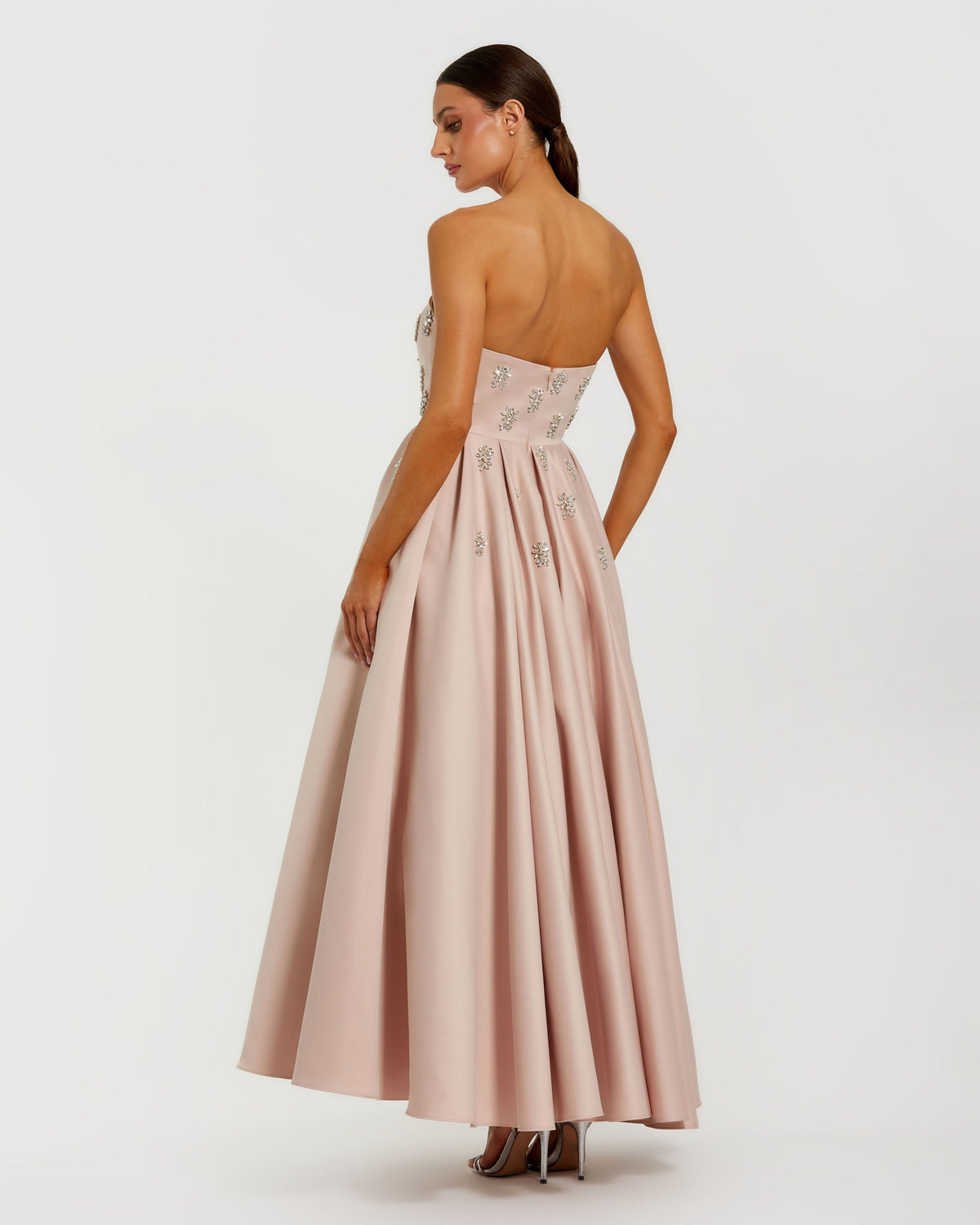 Mac Duggal Pink Strapless Crystal Embellished Satin A-Line Dress