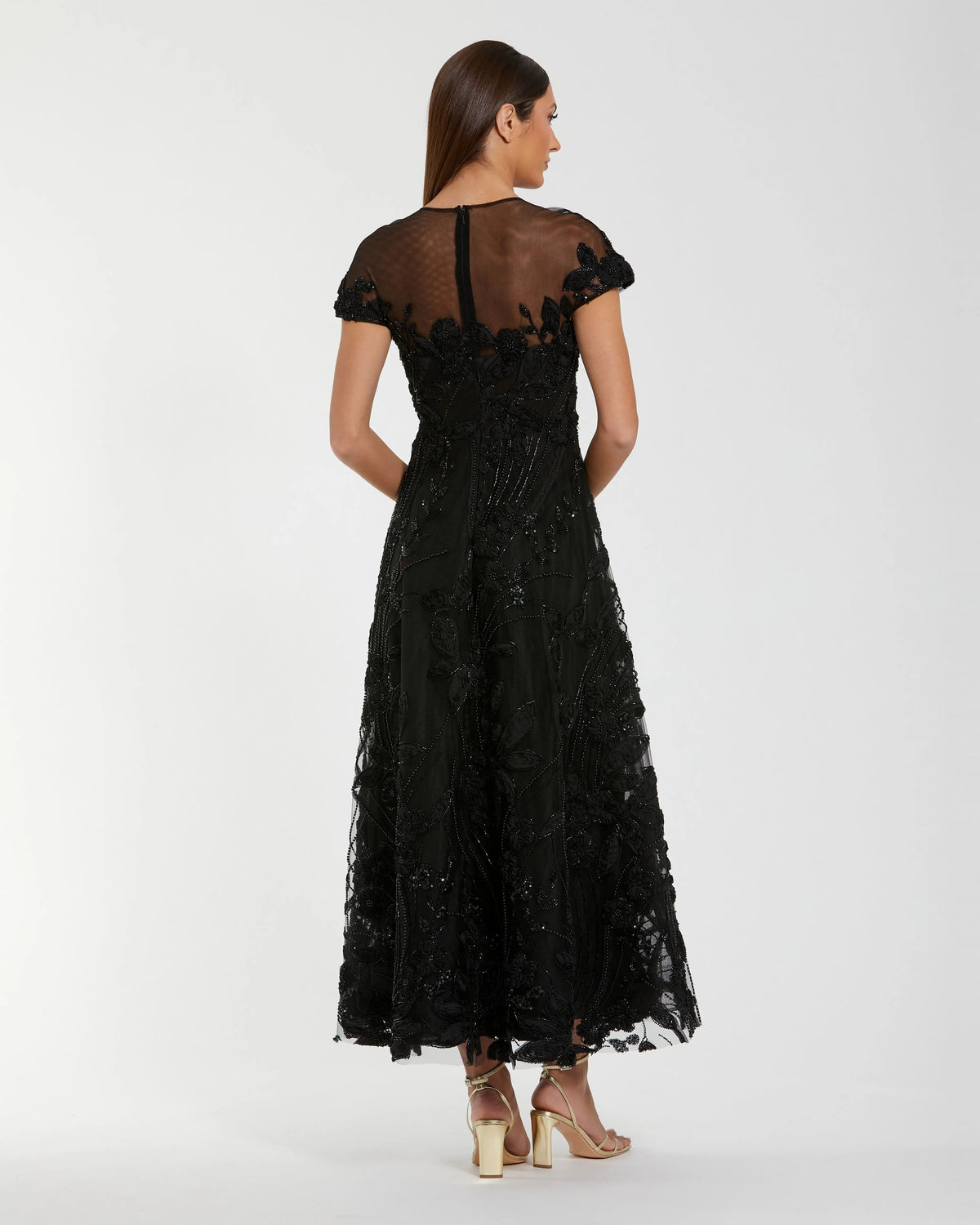 Mac Duggal Black Embellished Lace Illusion Cocktail Dress