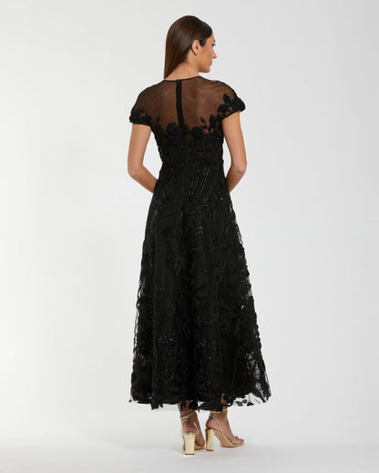 Mac Duggal Black Embellished Lace Illusion Cocktail Dress