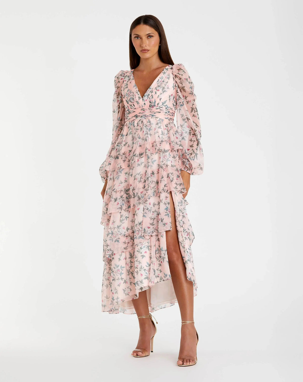 Mac Duggal Puff Sleeve Floral Printed Dress Duggal