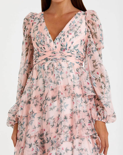 Mac Duggal Puff Sleeve Floral Printed Dress Duggal