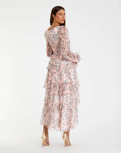 Mac Duggal Puff Sleeve Floral Printed Dress Duggal