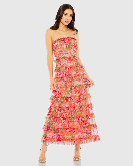 Mac Duggal Multicolor Strapless Micro Ruffle Dress