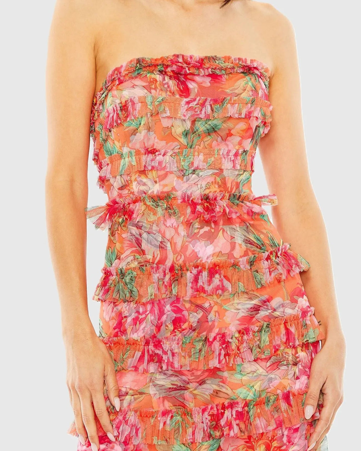 Mac Duggal Multicolor Strapless Micro Ruffle Dress
