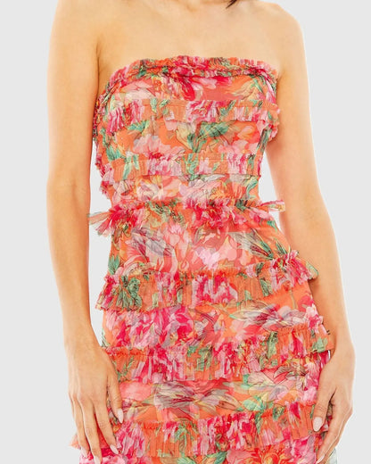 Mac Duggal Multicolor Strapless Micro Ruffle Dress