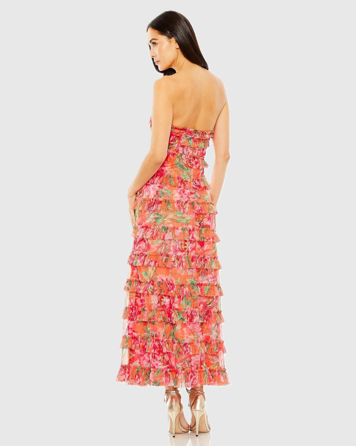 Mac Duggal Multicolor Strapless Micro Ruffle Dress
