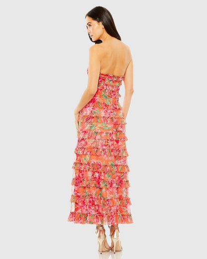 Mac Duggal Multicolor Strapless Micro Ruffle Dress