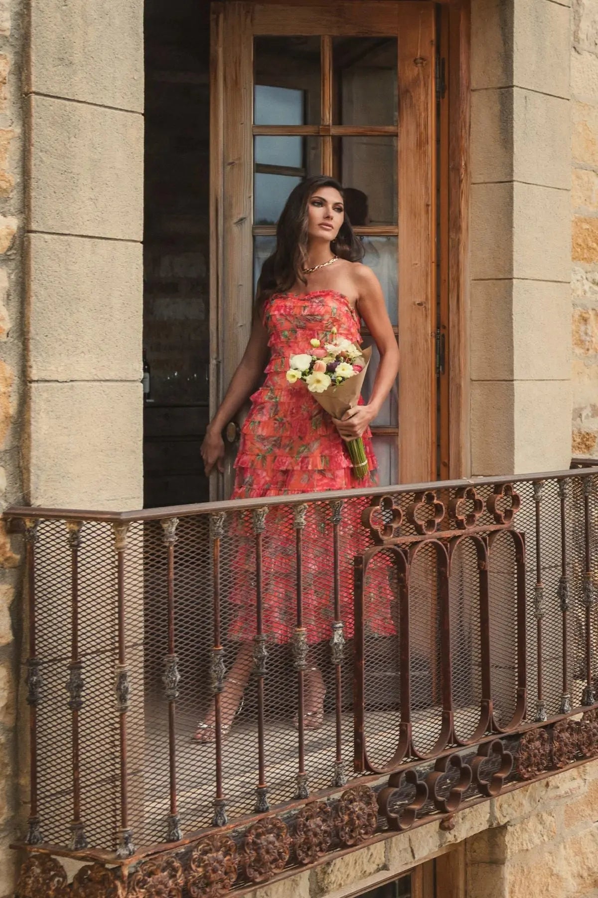 Mac Duggal Multicolor Strapless Micro Ruffle Dress